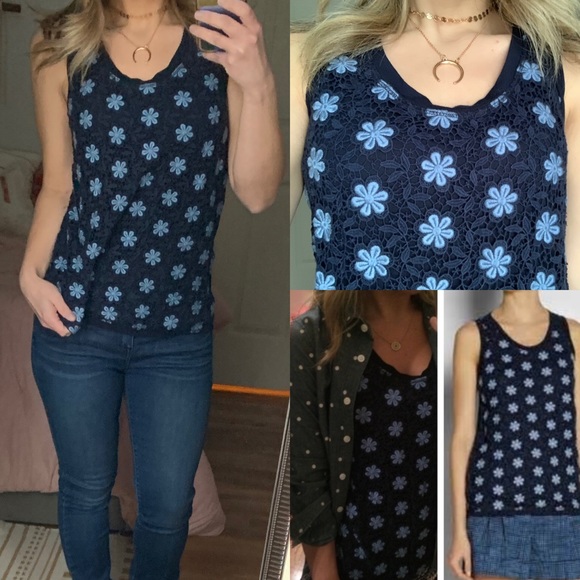 J. Crew Tops - ✨3 for $15 J crew crocheted lace tank navy floral
